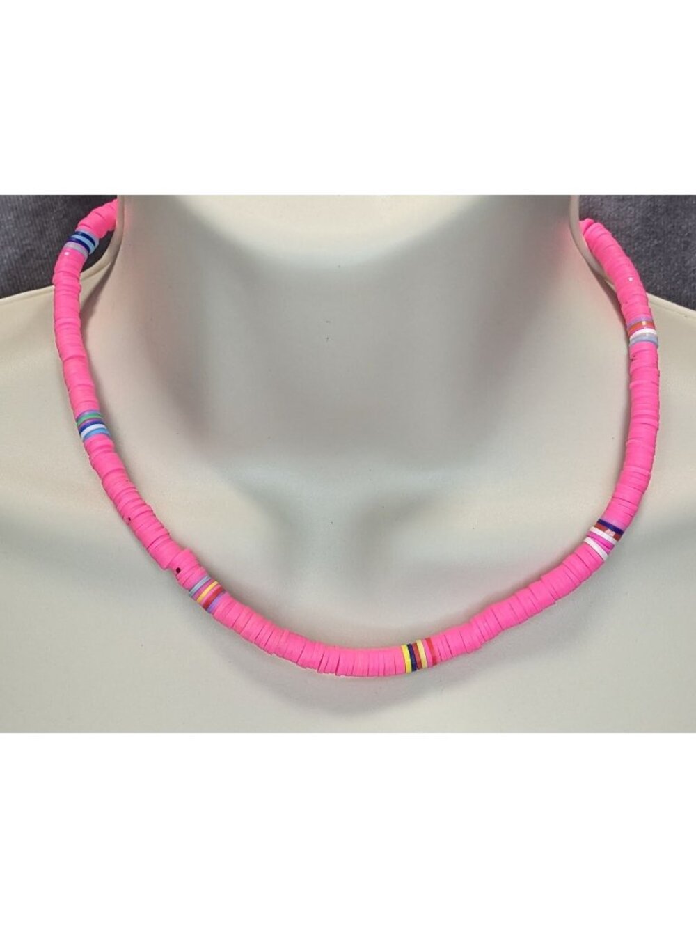Heishi Beaded Pink And Multicolor Necklace